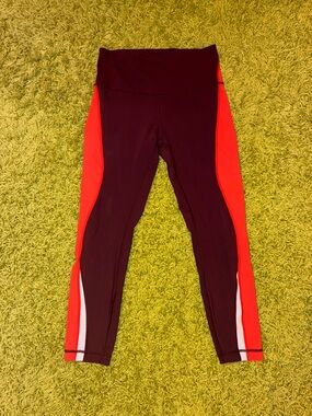 Colorblock lululemon Leggings in Burgundy, Orange, and White
